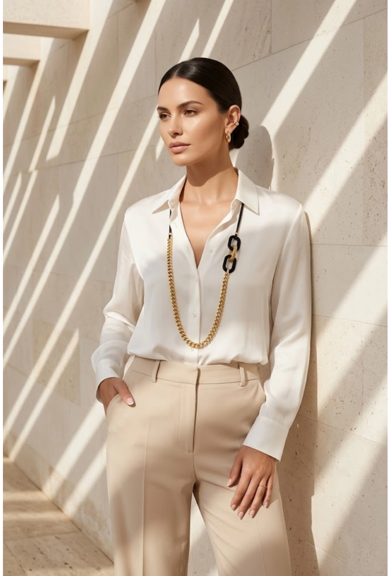 Collier long maille en résine chaîne en acier inoxydable