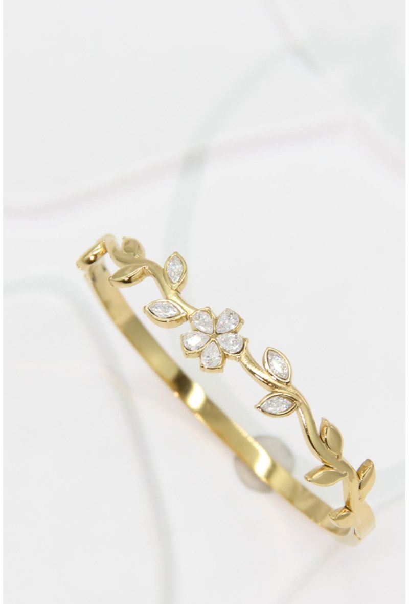 Bracelet jonc branche florale strass acier inoxydable
